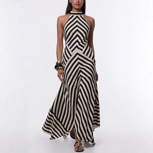 Sleeveless backless striped maxi dress