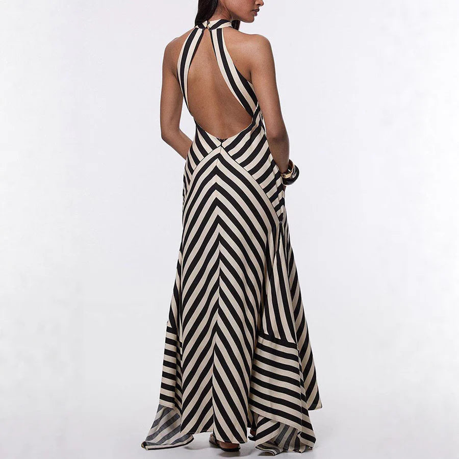 Sleeveless backless striped maxi dress