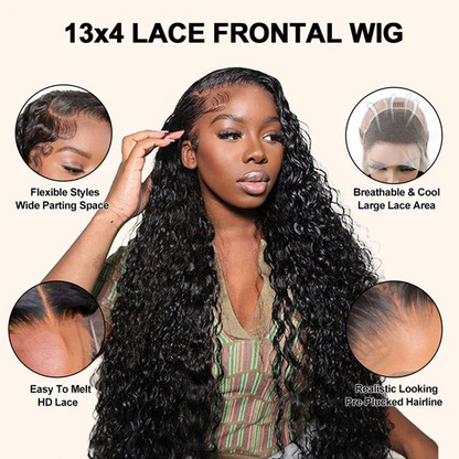 13x4 Water Wave Lace Frontal 100% Human  Wig