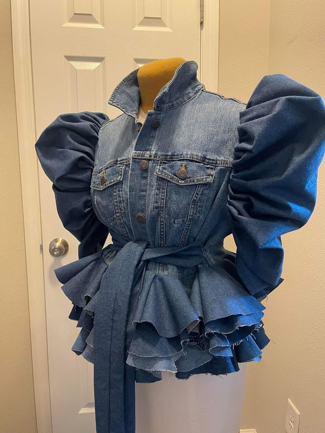 Denim Peplum Layered Jacket