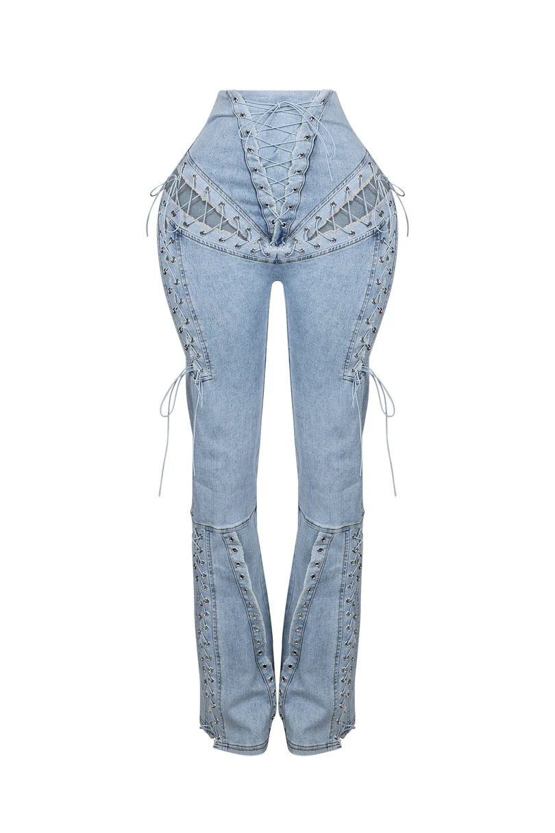 Sexy Lace-Up Denim Set