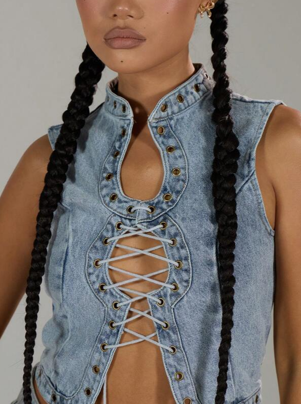 Sexy Lace-Up Denim Set