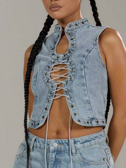 Sexy Lace-Up Denim Set