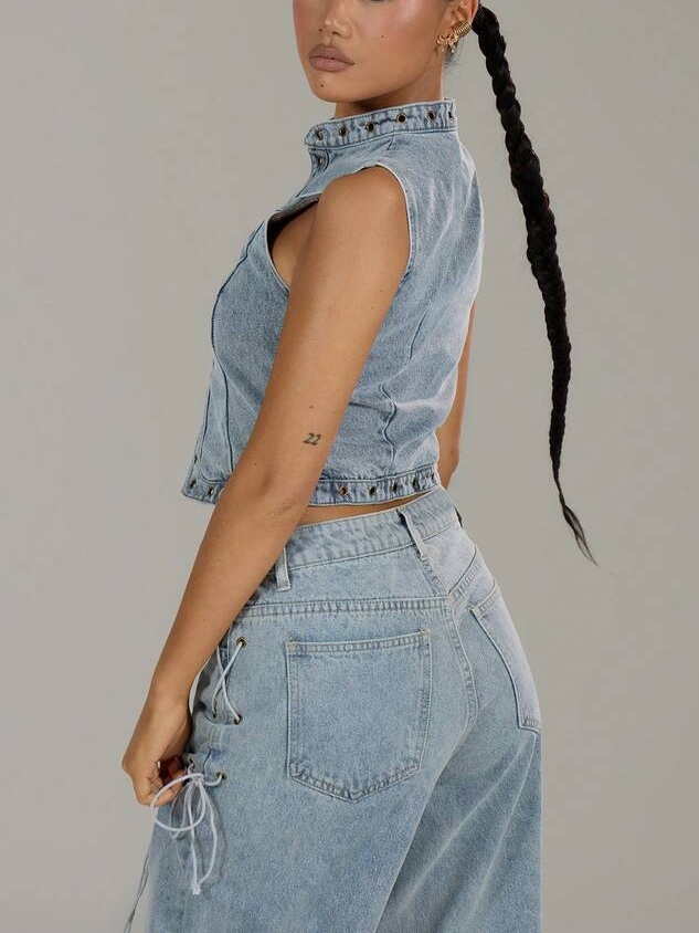 Sexy Lace-Up Denim Set