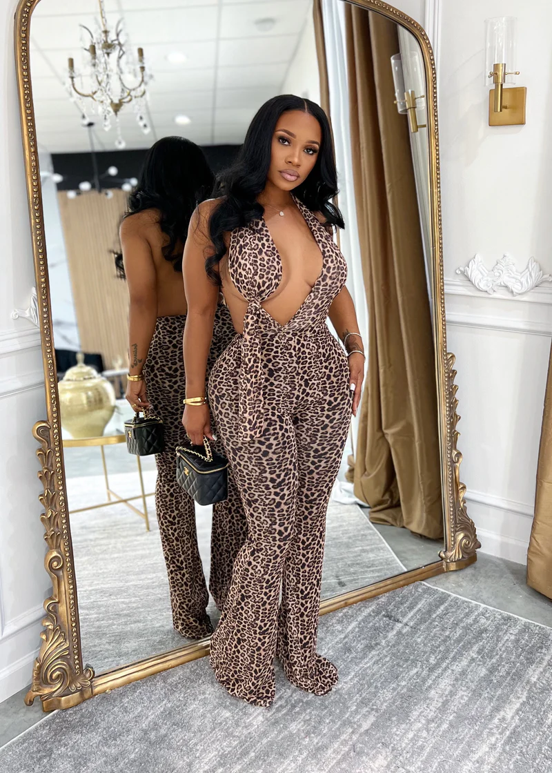 Strapless sleeveless sexy leopard print Jumpsuit