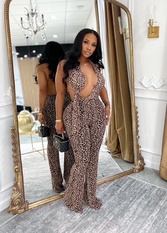 Strapless sleeveless sexy leopard print Jumpsuit