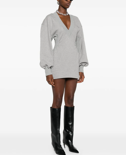 V-neck Long-Sleeves Mini Dress
