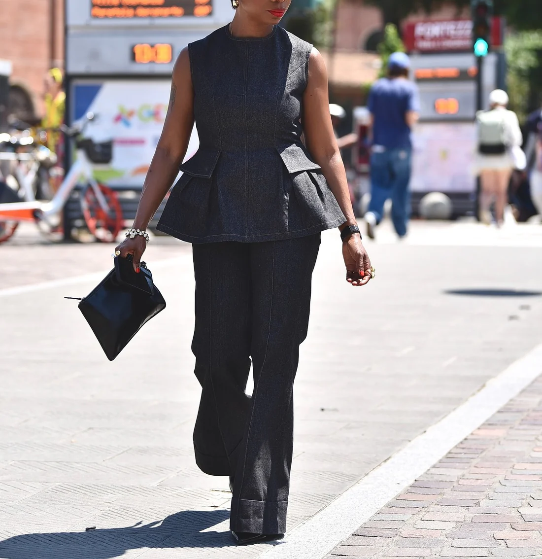 Backless Denim Peplum Two Pieces Set