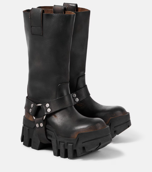 Bulldozer Harness leather biker boots