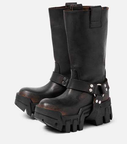 Bulldozer Harness leather biker boots