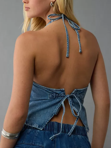 Denim V-Neck Halter Vest