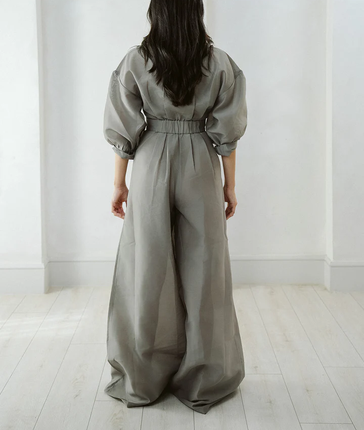 Pleated Puff Sleeve Jumpsuit