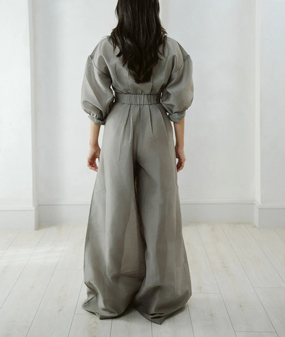 Pleated Puff Sleeve Jumpsuit