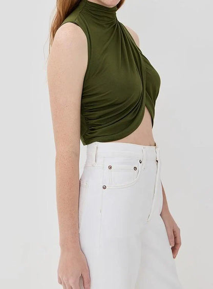 Irregular Sleeveless Top + Pleated Long Skirt