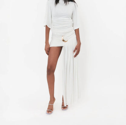 Irregular Sleeveless Top + Pleated Long Skirt