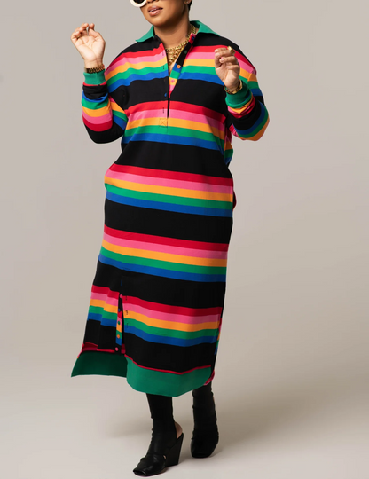 Rainbow Horizontal Stripe Shirt Dress