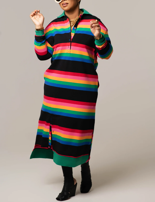 Rainbow Horizontal Stripe Shirt Dress
