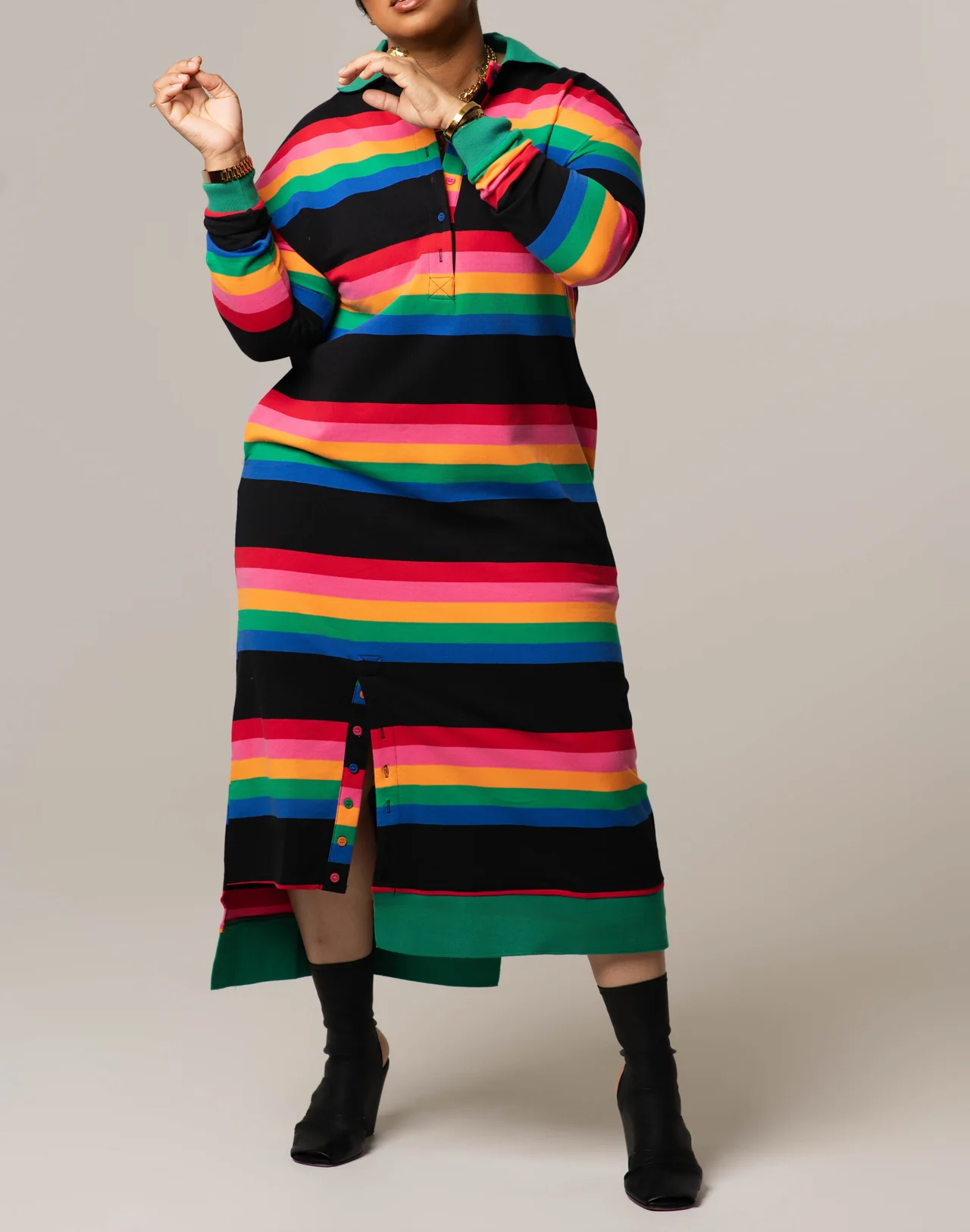 Rainbow Horizontal Stripe Shirt Dress