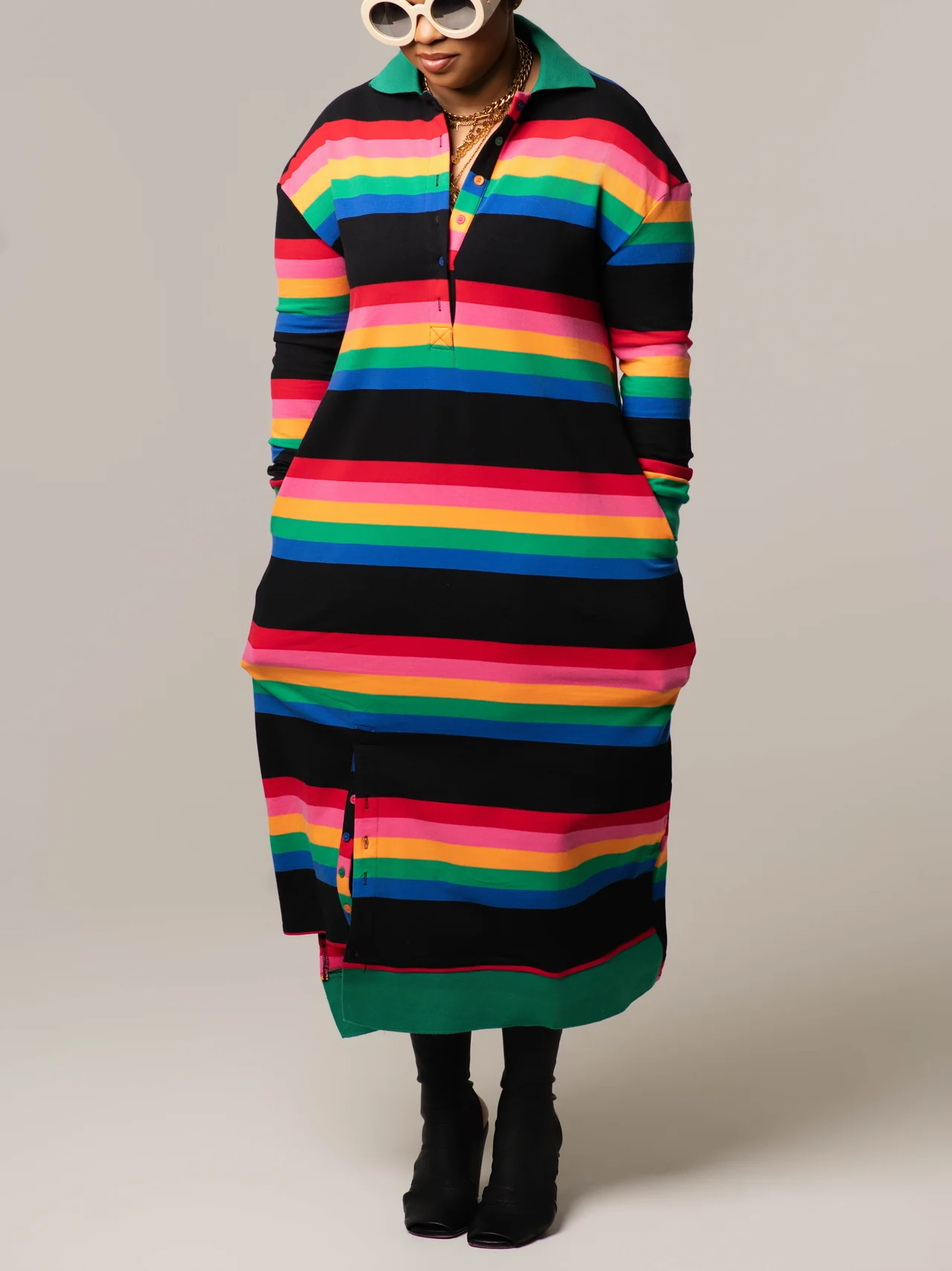 Rainbow Horizontal Stripe Shirt Dress