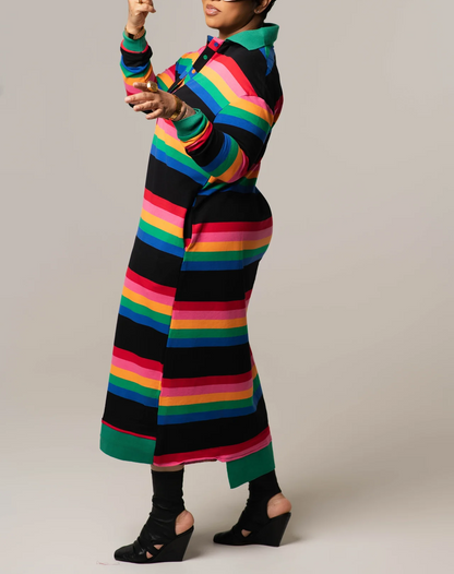 Rainbow Horizontal Stripe Shirt Dress