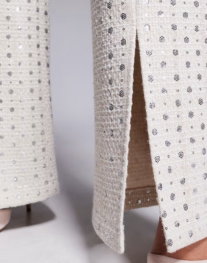 Embellished Boucle Pants In Cream  Set