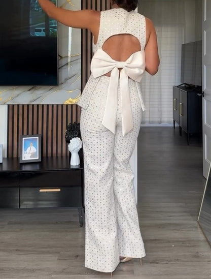 Embellished Boucle Pants In Cream  Set