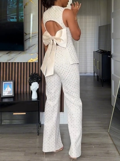 Embellished Boucle Pants In Cream  Set