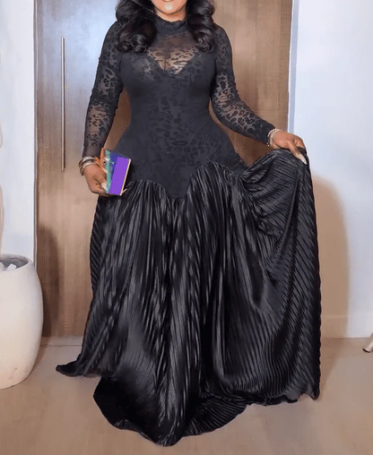 Sheer Print Pleated Dress