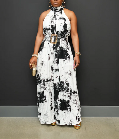 White and Black Print Jumpsuit