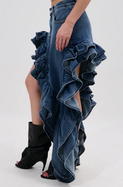 Denim Ruffle Skirt