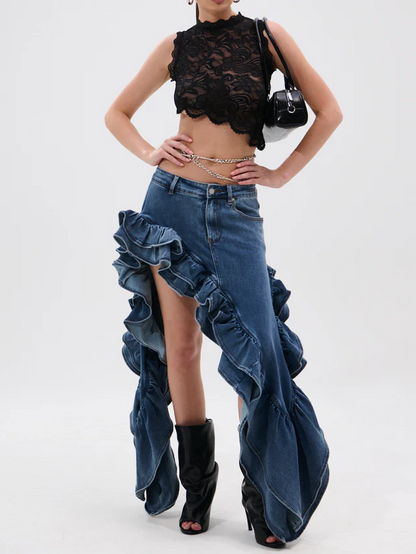 Denim Ruffle Skirt