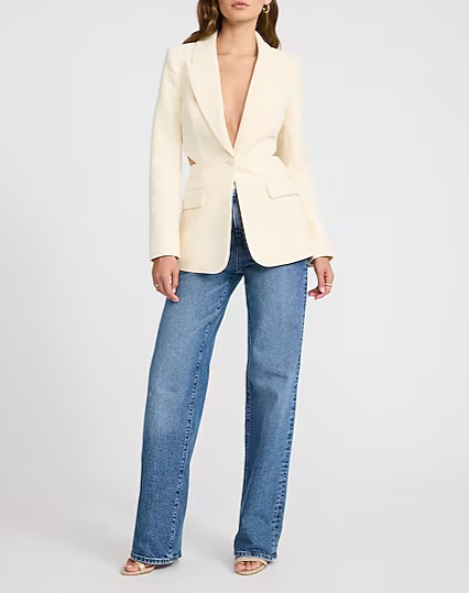 Textured Cutout Long Slim Blazer