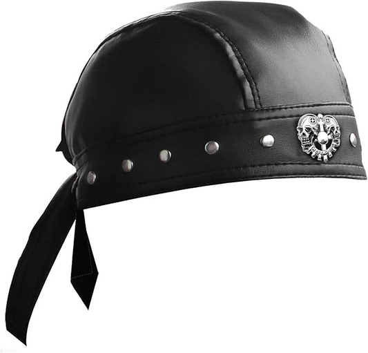 Adjustable Skull Leather Cap Black