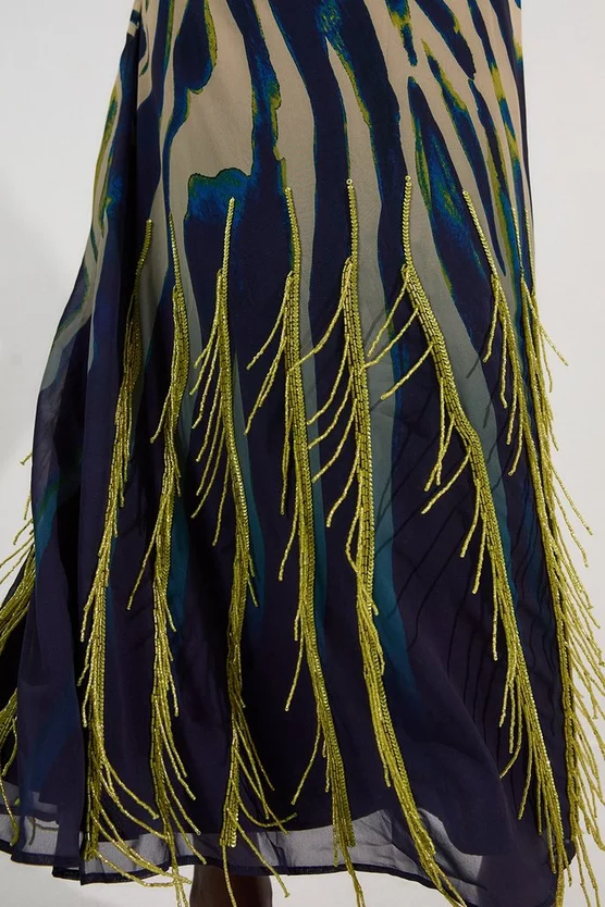 Animal Print Embellished Strappy Woven Maxi Dress