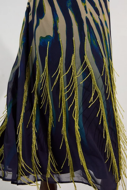 Animal Print Embellished Strappy Woven Maxi Dress