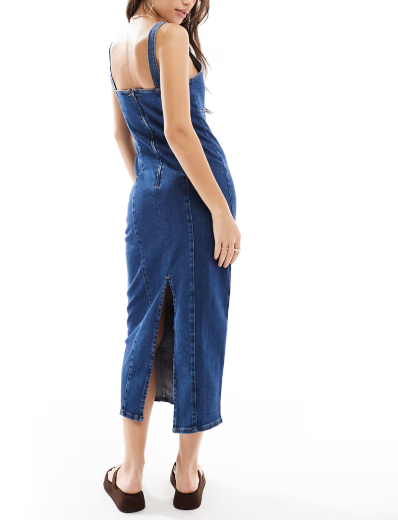 Striped Top + Stretchy Denim Suspender Dress