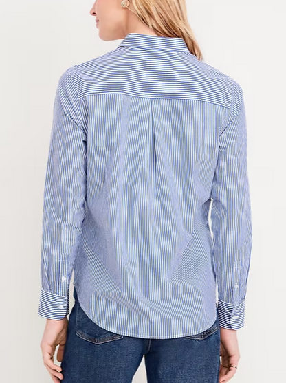 Striped Top + Stretchy Denim Suspender Dress