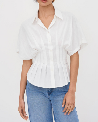Cotton Pleated Shirt + Sleeveless Top