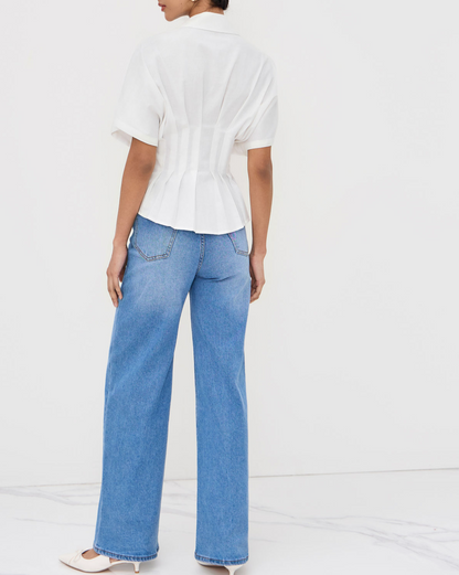 Cotton Pleated Shirt + Sleeveless Top