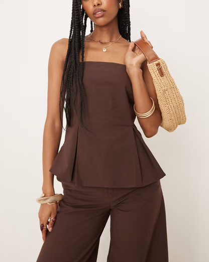 Cotton Pleated Shirt + Sleeveless Top