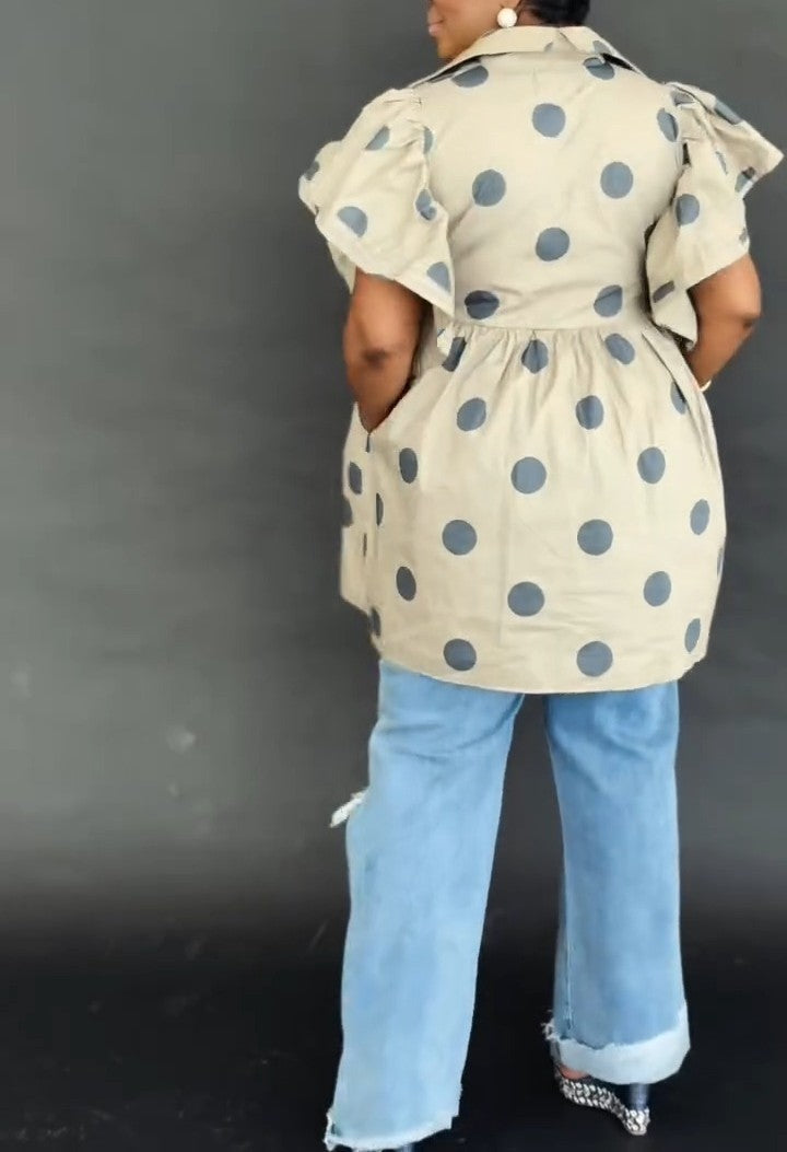 Polka Dot Shirt Pocket Blouses
