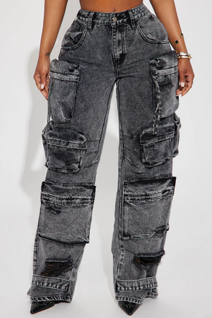 Stretch Ripped Cargo Jeans