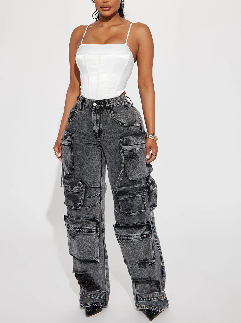 Stretch Ripped Cargo Jeans