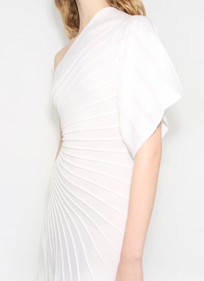 Single-Sleeve Pleated Dress