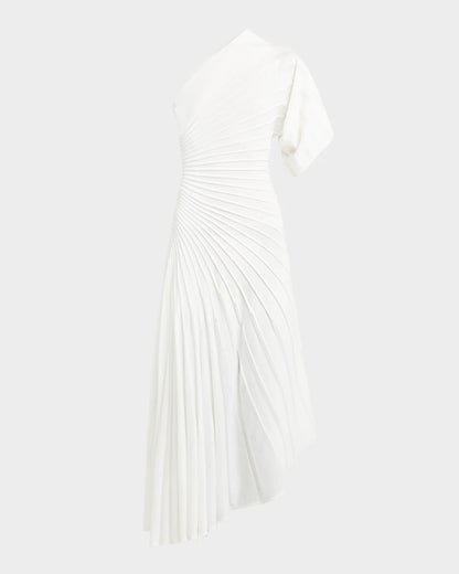 Single-Sleeve Pleated Dress