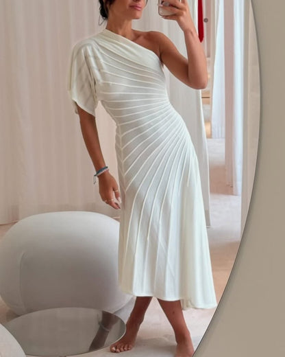 Single-Sleeve Pleated Dress