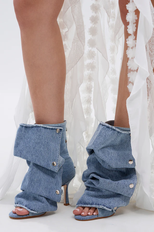 Denim Open Toe Snap Bootie