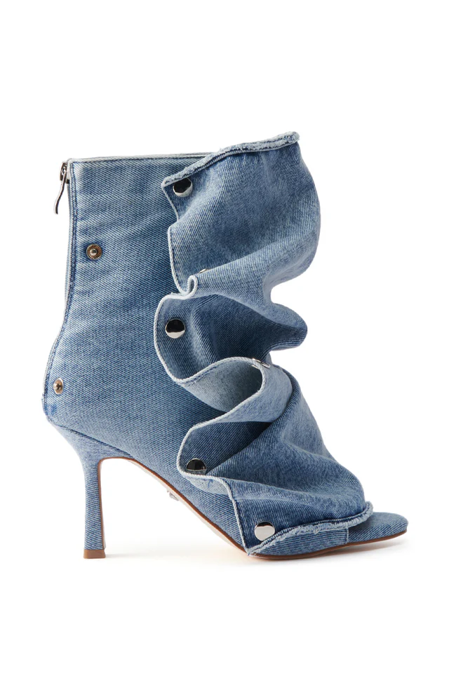 Denim Open Toe Snap Bootie