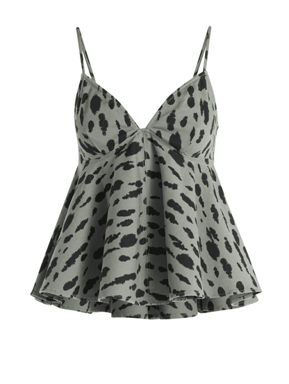 Denim Peplum Top+Animal Print Barrel Jeans