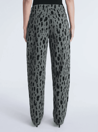 Denim Peplum Top+Animal Print Barrel Jeans